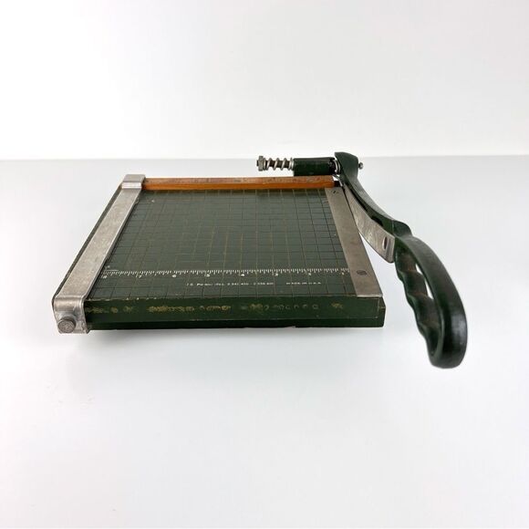 Vintage Paper Cutter 9" Spring Loaded Wood Base - Picture 7 of 10
